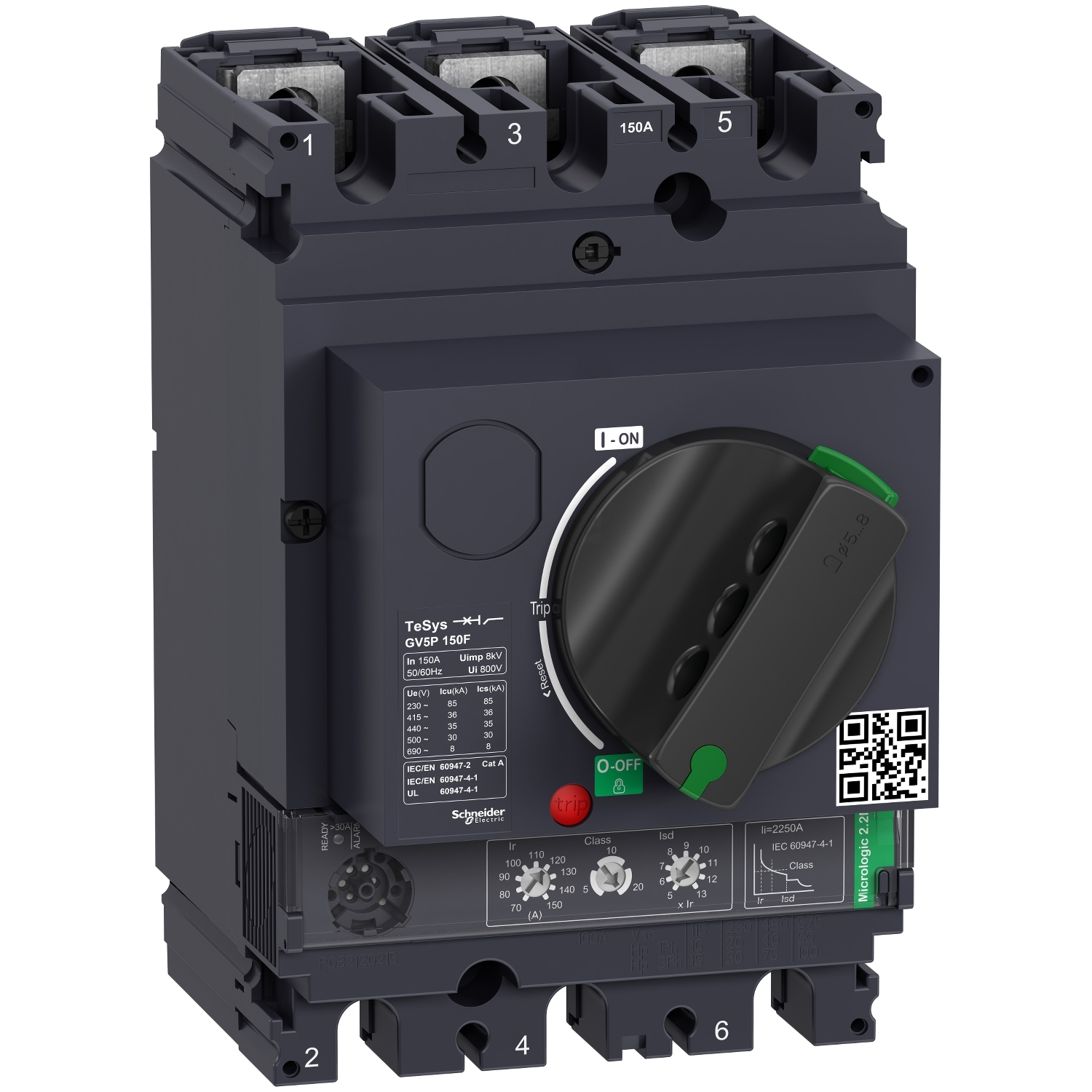 Motor circuit breaker, TeSys GV5, 3P, 150A, Icu 36kA, thermal magnetic.jpeg@3706