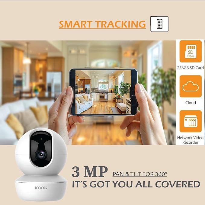 Imou Ranger S2 3MP WiFi Security Camera, Pan & Tilt for 360°, Human Detection, Smart Tracking, 2-Way Audio, Night Vision, Alexa Google Assistant, Up to 256GB SD Card Support