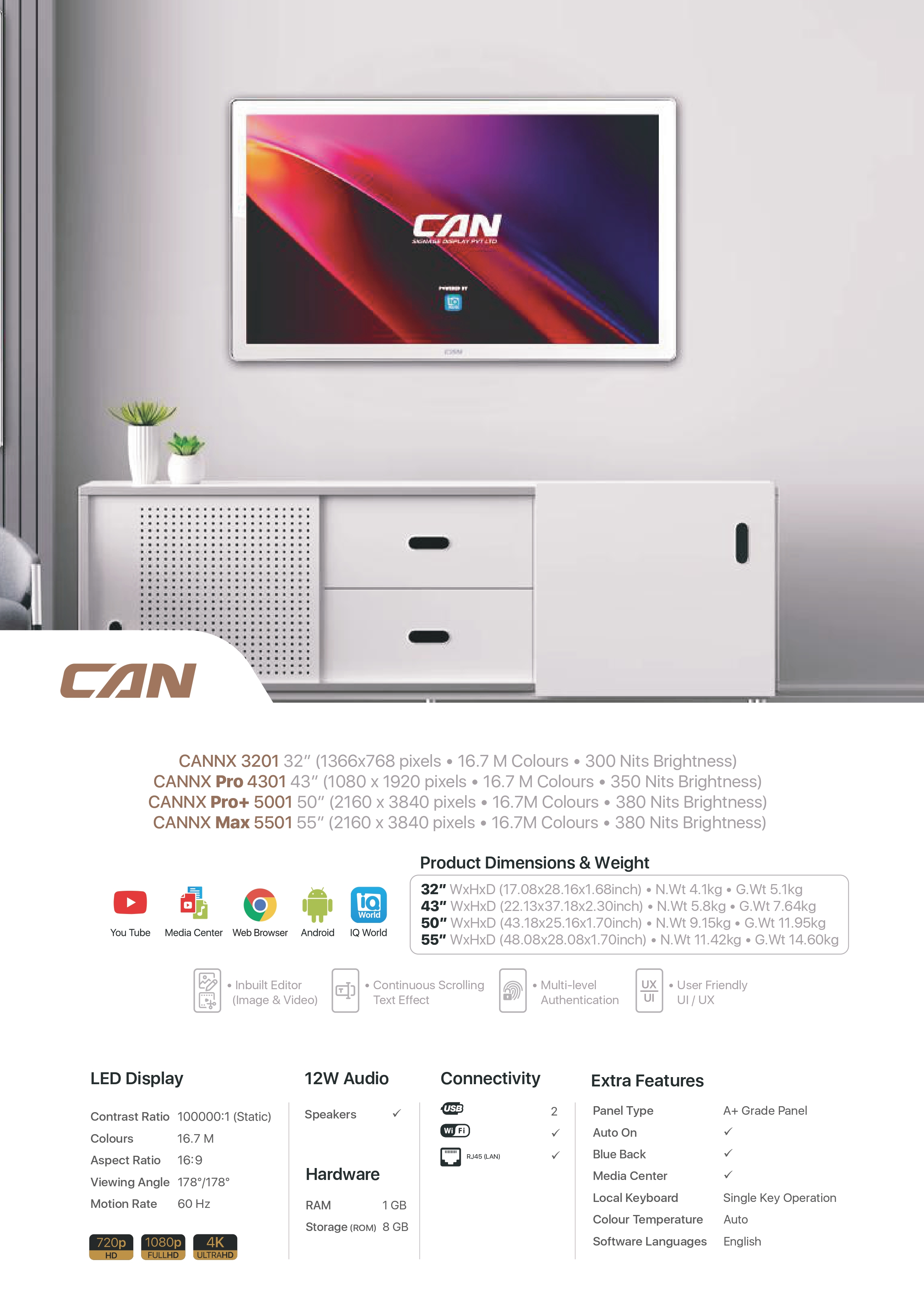 LED Display - CANNX Series Vertical LED Digital Signage Displays (32” | 43” | 50” | 55”) – With Inbuilt Editor, Tough Glass, and RJ45 LAN