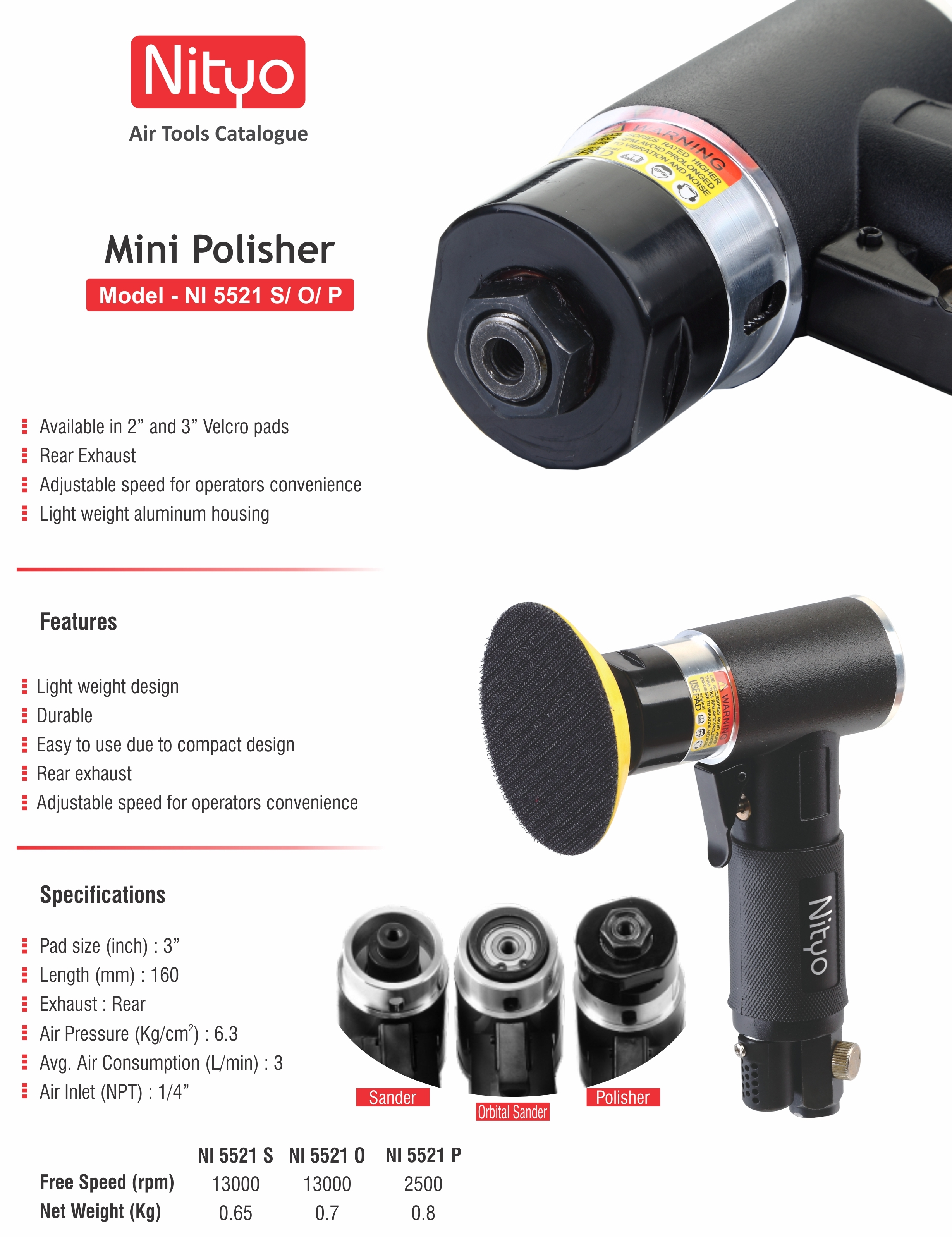 Nityo NI 5521 Series Mini Polisher – 2"/3" Pads | Adjustable Speed | Lightweight Design