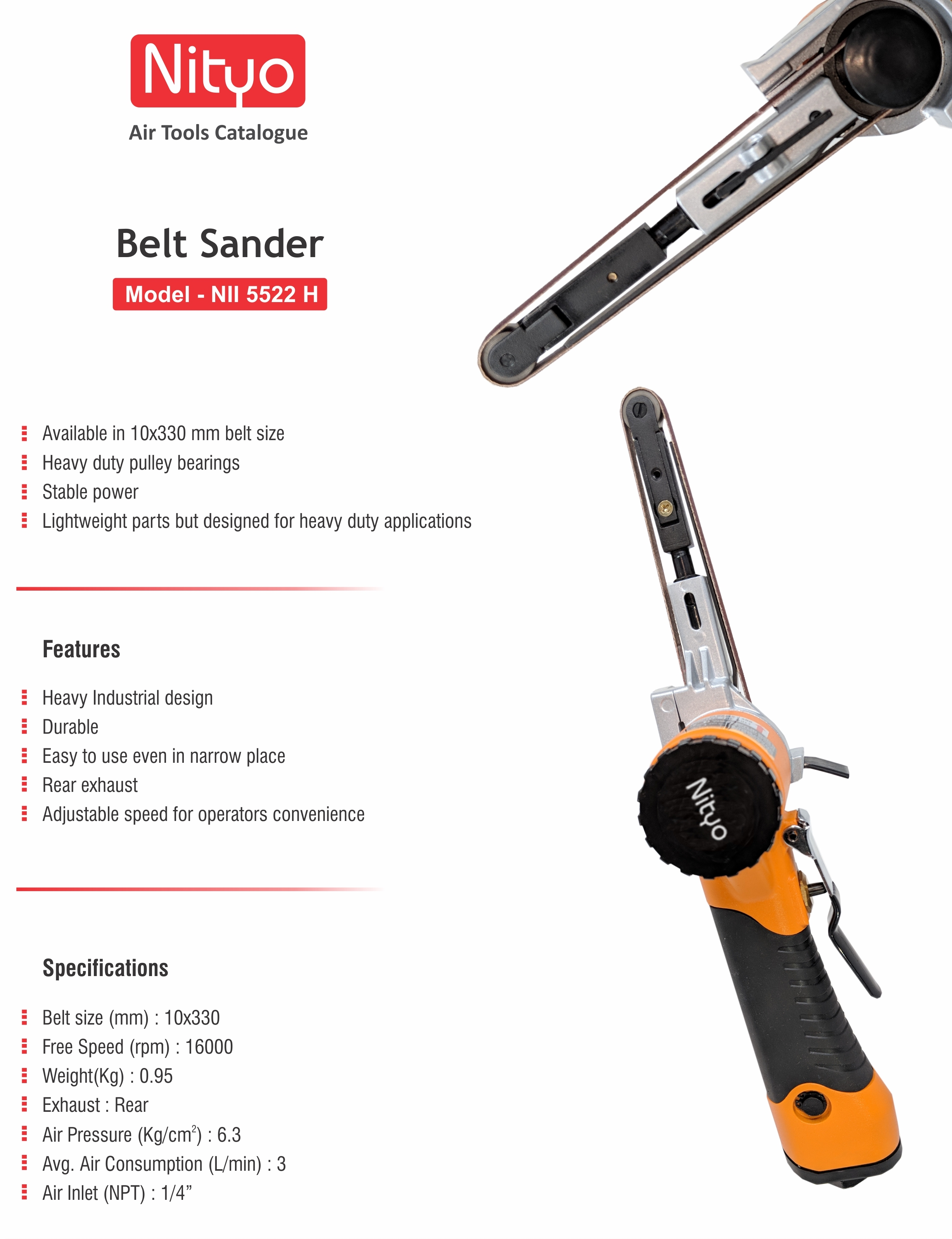 Nityo NI 5522 H Belt Sander – 10x330 mm Belt | 16,000 RPM | Adjustable Speed | Rear Exhaust
