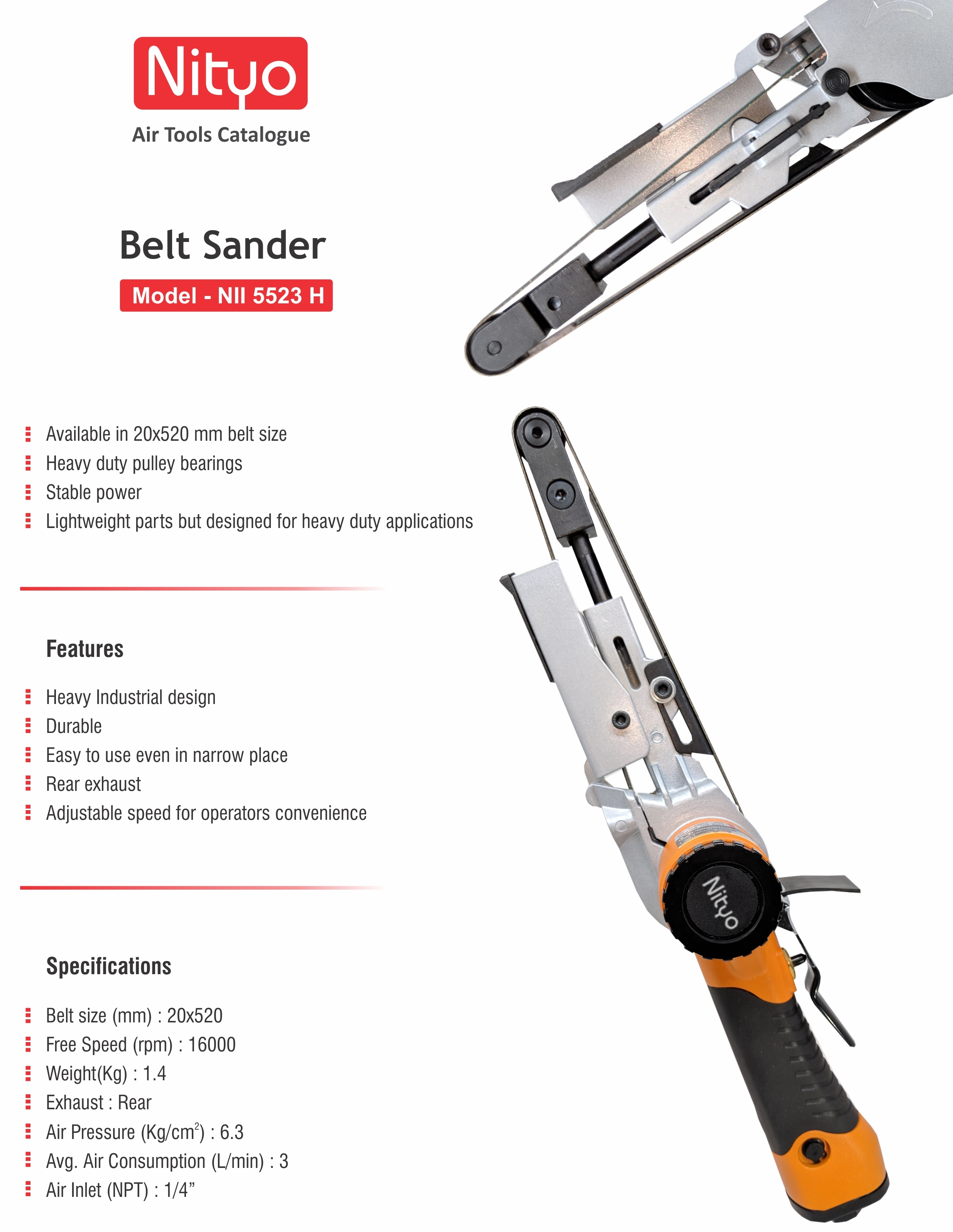 Nityo NI 5523 H Belt Sander – 20x520 mm Belt | 16,000 RPM | Adjustable Speed | Rear Exhaust