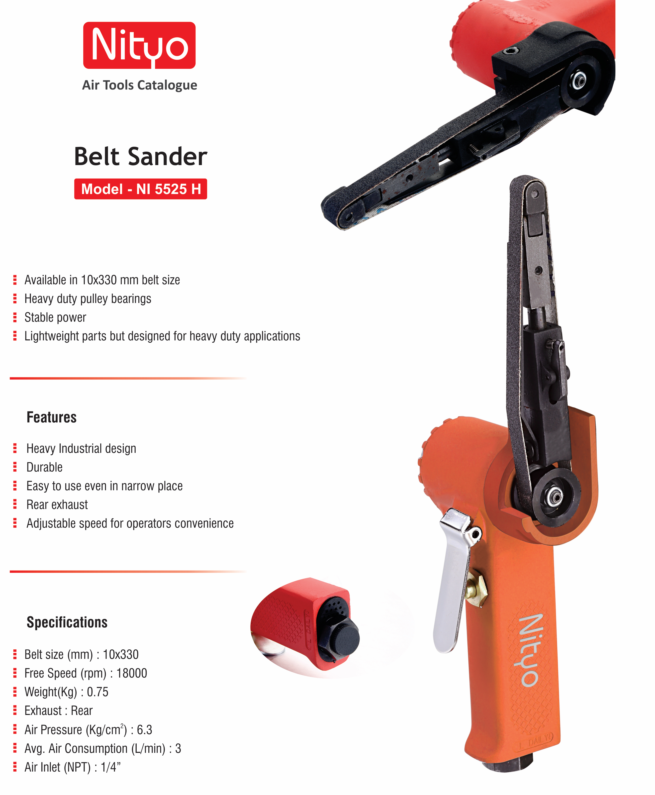 Nityo NI 5525 H Belt Sander – 10x330 mm Belt | 18,000 RPM | Adjustable Speed | Rear Exhaust