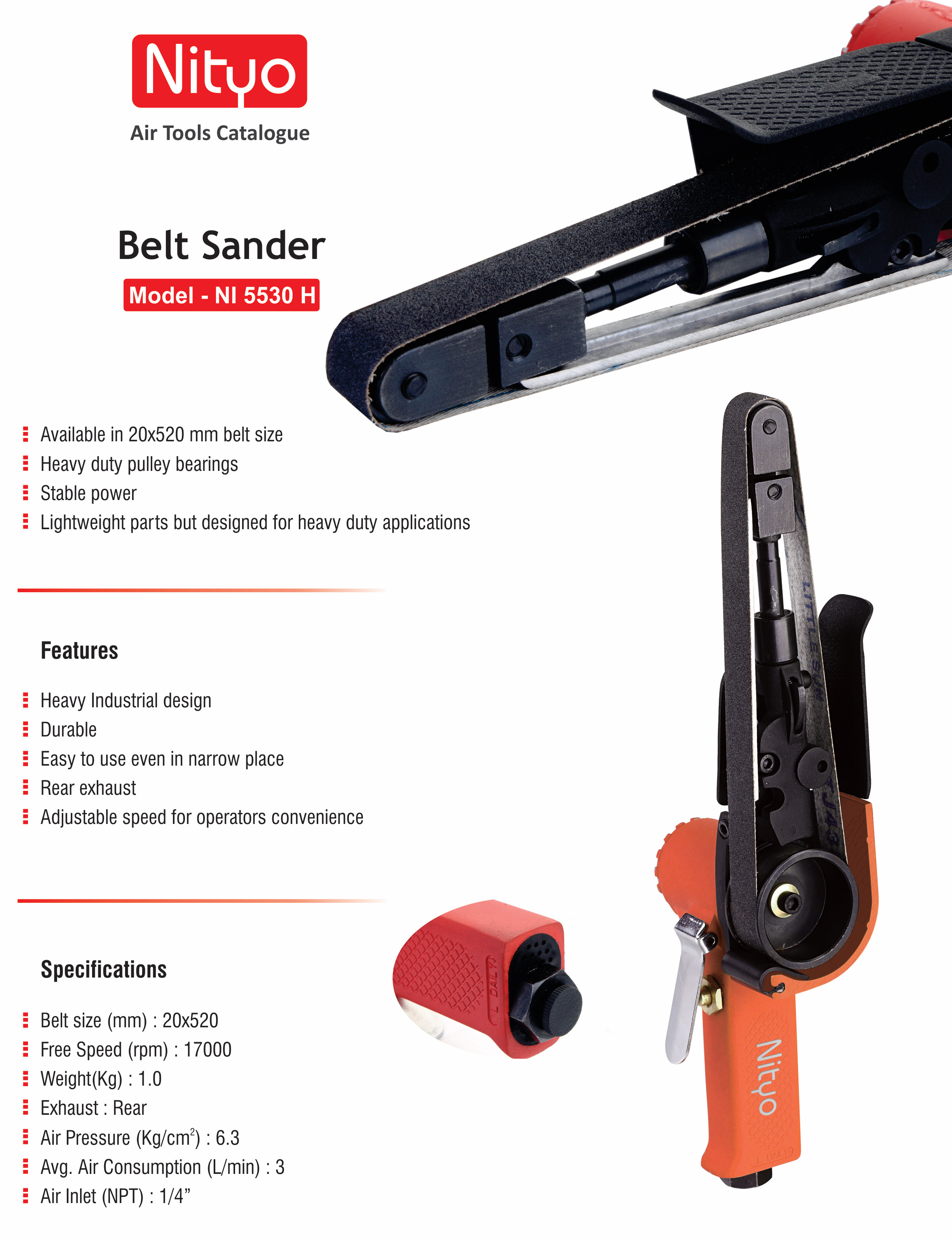 Nityo NI 5530 H Belt Sander – 20x520 mm Belt | 17,000 RPM | Adjustable Speed | Rear Exhaust