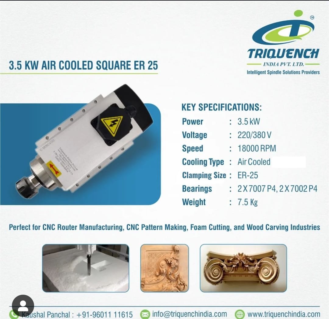 CNC Spindle Motor 3.5 KW,18000 RPM,220/380 V ER25 Aircooled Square